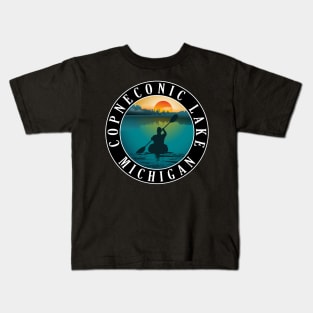 Copneconic Lake Kayaking Michigan Sunset Kids T-Shirt